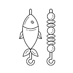 Image showing Skewer with shish kebab and fish vector line icon.