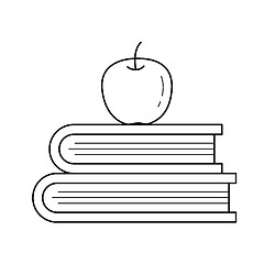 Image showing Text books and apple vector line icon.