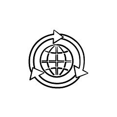 Image showing Globe in circular arrows hand drawn sketch icon.