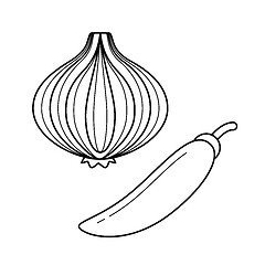 Image showing Chili and onion vector line icon.