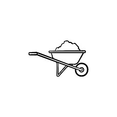 Image showing Wheelbarrow full of sand hand drawn sketch icon.