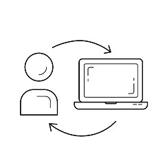 Image showing Man studying online on computer vector line icon.