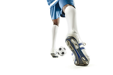 Image showing legs of soccer player close-up isolated on white