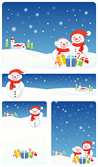 Image showing Christmas backgrounds set: Snowman