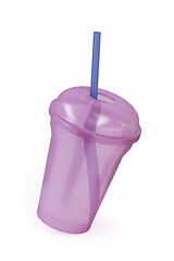 Image showing Empty plastic cup with a straw