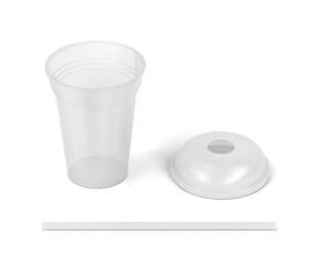 Image showing Plastic cup with lid and straw