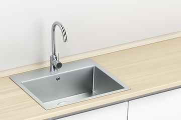 Image showing Silver faucet and sink in the kitchen