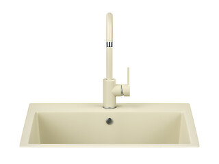 Image showing Beige kitchen sink and faucet