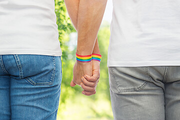 Image showing male couple with gay pride rainbow wristbands