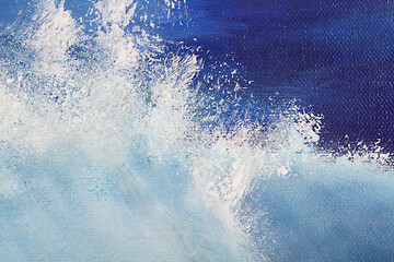 Image showing Original oil painting showing waves in ocean or sea details.