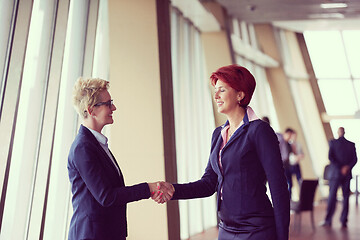 Image showing business womans make deal and handshake