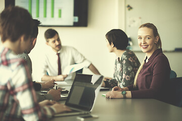 Image showing young business people group on meeting at office