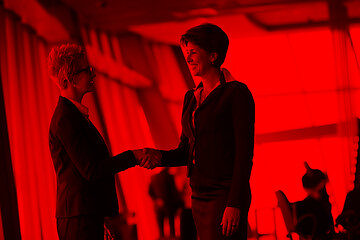 Image showing business womans make deal and handshake