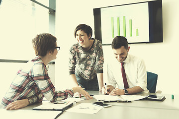 Image showing young business people group on meeting at modern office