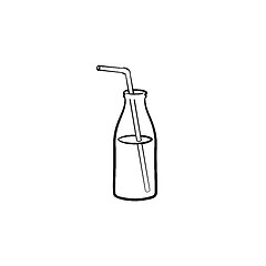 Image showing Glass bottle of milkshake with straw line icon.