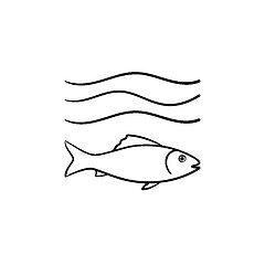 Image showing Fish under sea wave hand drawn sketch icon.