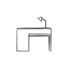 Image showing Desk with lamp hand drawn sketch icon.