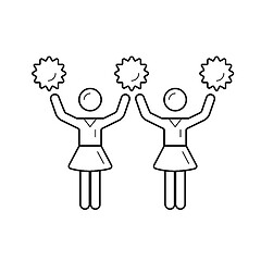 Image showing Cheerleader women with pom-pom vector line icon.