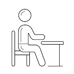 Image showing Student sitting on chair at the desk line icon.