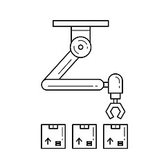 Image showing Warehouse robotic arm vector line icon.