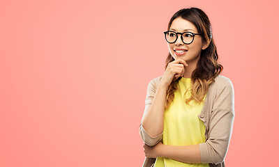 Image showing happy asian woman in glasses or student