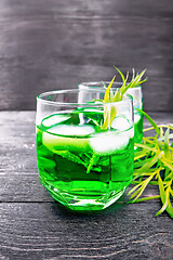 Image showing Lemonade Tarragon in two glasses on dark wooden board