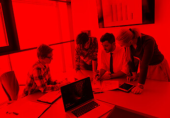 Image showing young business people group on meeting at modern office