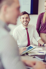 Image showing young business people group on meeting at modern office