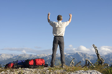 Image showing Man on top of mountain