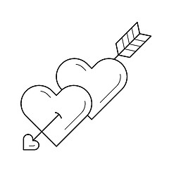 Image showing Hearts with cupid arrow vector line icon.