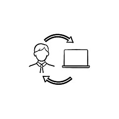 Image showing Man studying online on computer hand drawn icon.