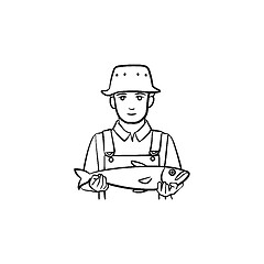 Image showing Fisherman hand drawn sketch icon.
