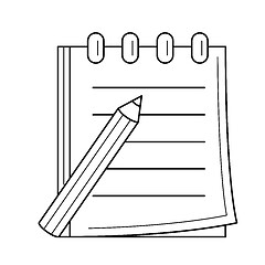 Image showing Pencil and notepad with binders vector line icon.