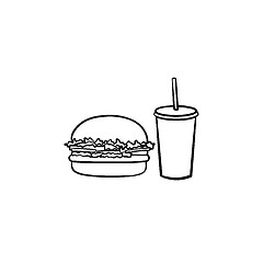 Image showing Food and beverage takeaway hand drawn sketch icon.