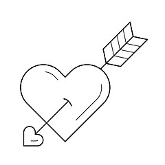 Image showing Love heart with cupid arrow vector line icon.