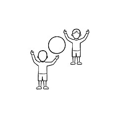 Image showing Child playing with friend hand drawn sketch icon.