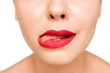 Image showing Sexy Red Lip. Close-up Beautiful lips