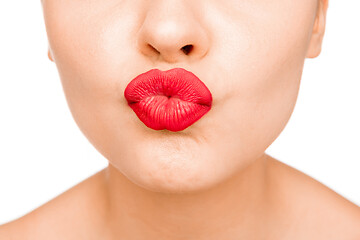 Image showing Sexy Lips. Beauty Red Lip Makeup Detail. Beautiful Make-up Closeup. Sensual Open Mouth. l