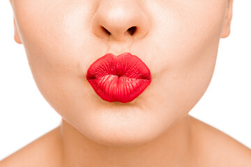 Image showing Sexy Lips. Beauty Red Lip Makeup Detail. Beautiful Make-up Closeup. Sensual Open Mouth. l