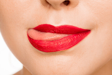 Image showing Sexy Red Lip. Close-up Beautiful lips