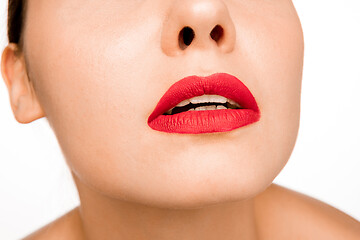 Image showing Sexy Red Lip. Close-up Beautiful lips