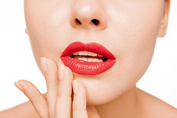 Image showing Sexy Red Lip. Close-up Beautiful lips