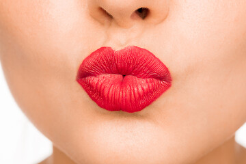 Image showing Sexy Lips. Beauty Red Lip Makeup Detail. Beautiful Make-up Closeup. Sensual Open Mouth. l