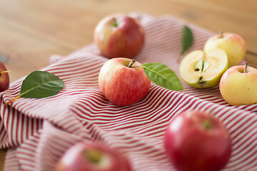 Image showing ripe red apples on wooden table