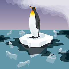 Image showing Penguin With Plastic Garbage In The Water