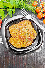 Image showing Fritters meat in plate on black board top