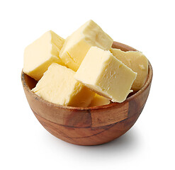 Image showing butter cubes in wooden bowl