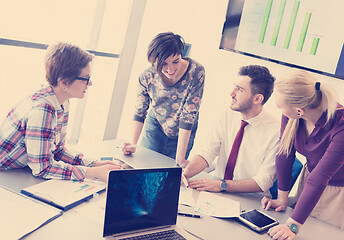 Image showing young business people group on meeting at modern office