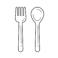 Image showing Fork and spoon vector line icon.