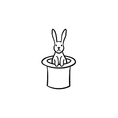 Image showing Rabbit in a magician hat hand drawn sketch icon.